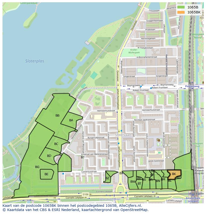 Afbeelding van het postcodegebied 1065 BK op de kaart.