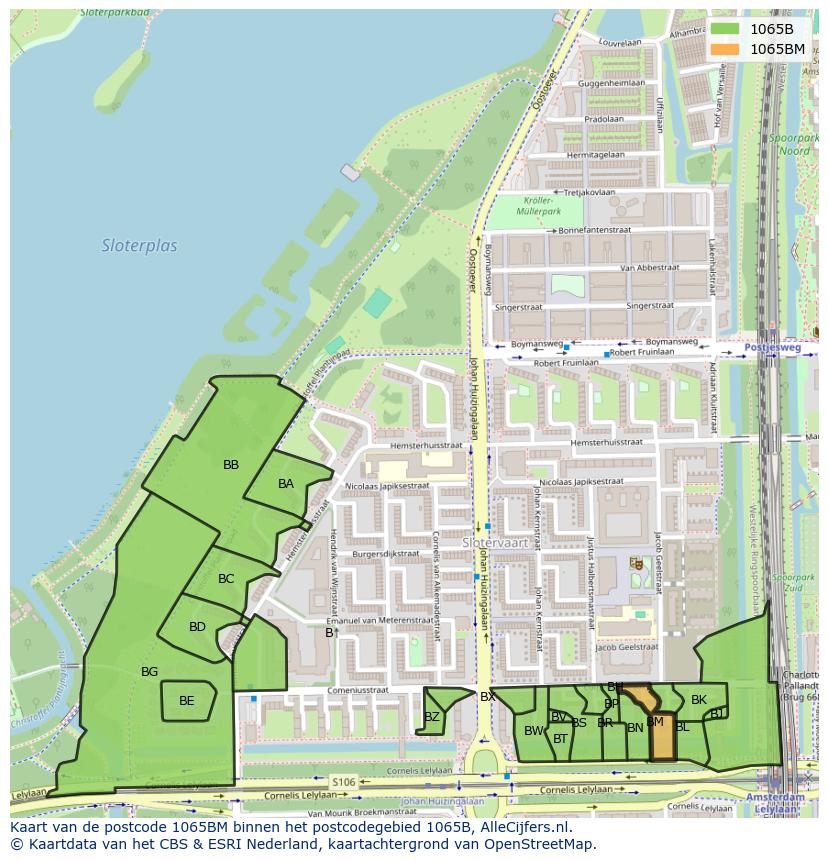 Afbeelding van het postcodegebied 1065 BM op de kaart.