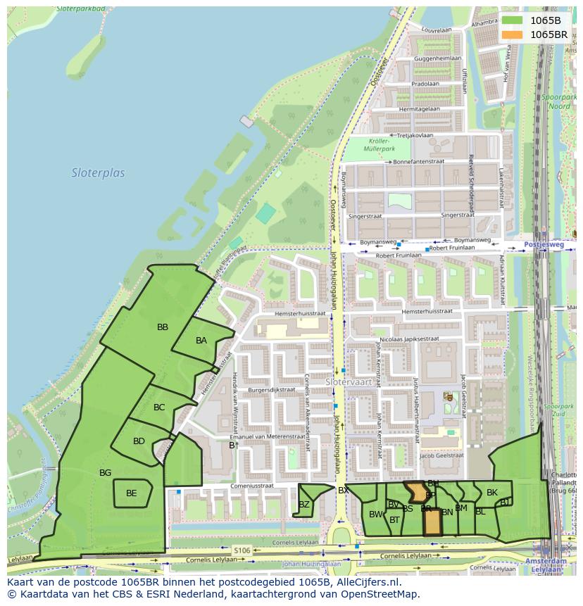 Afbeelding van het postcodegebied 1065 BR op de kaart.