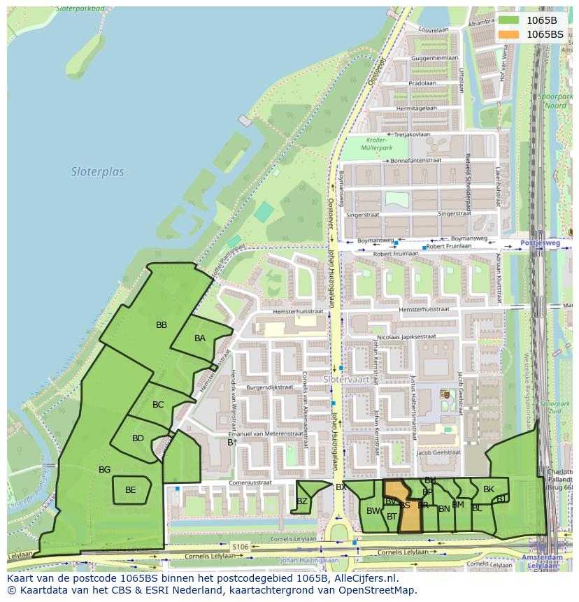 Afbeelding van het postcodegebied 1065 BS op de kaart.