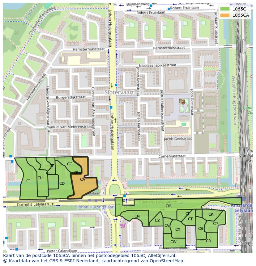 Afbeelding van het postcodegebied 1065 CA op de kaart.
