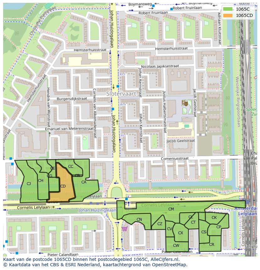 Afbeelding van het postcodegebied 1065 CD op de kaart.