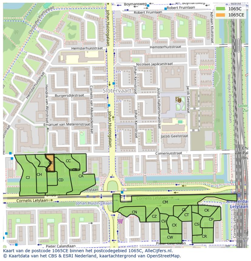Afbeelding van het postcodegebied 1065 CE op de kaart.