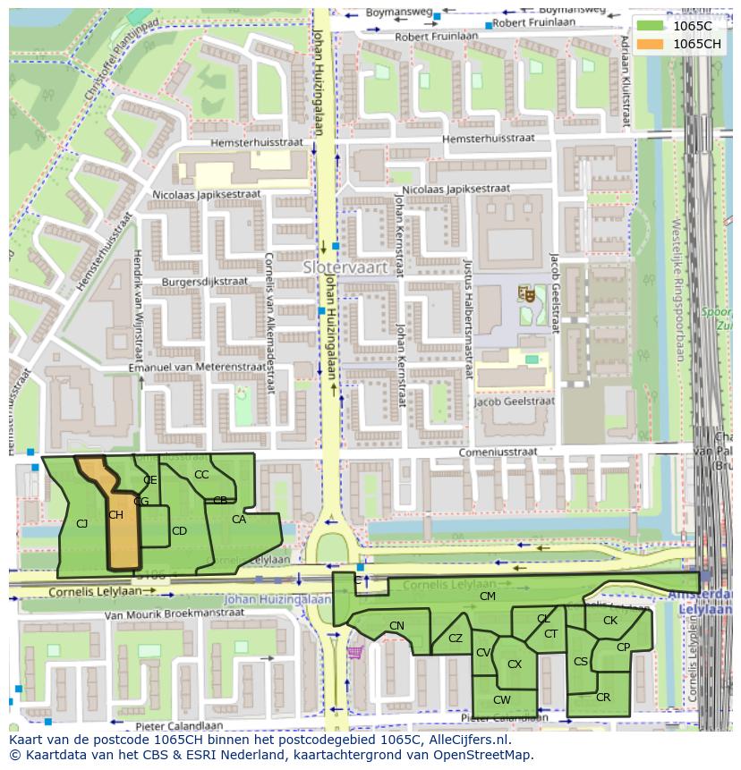 Afbeelding van het postcodegebied 1065 CH op de kaart.