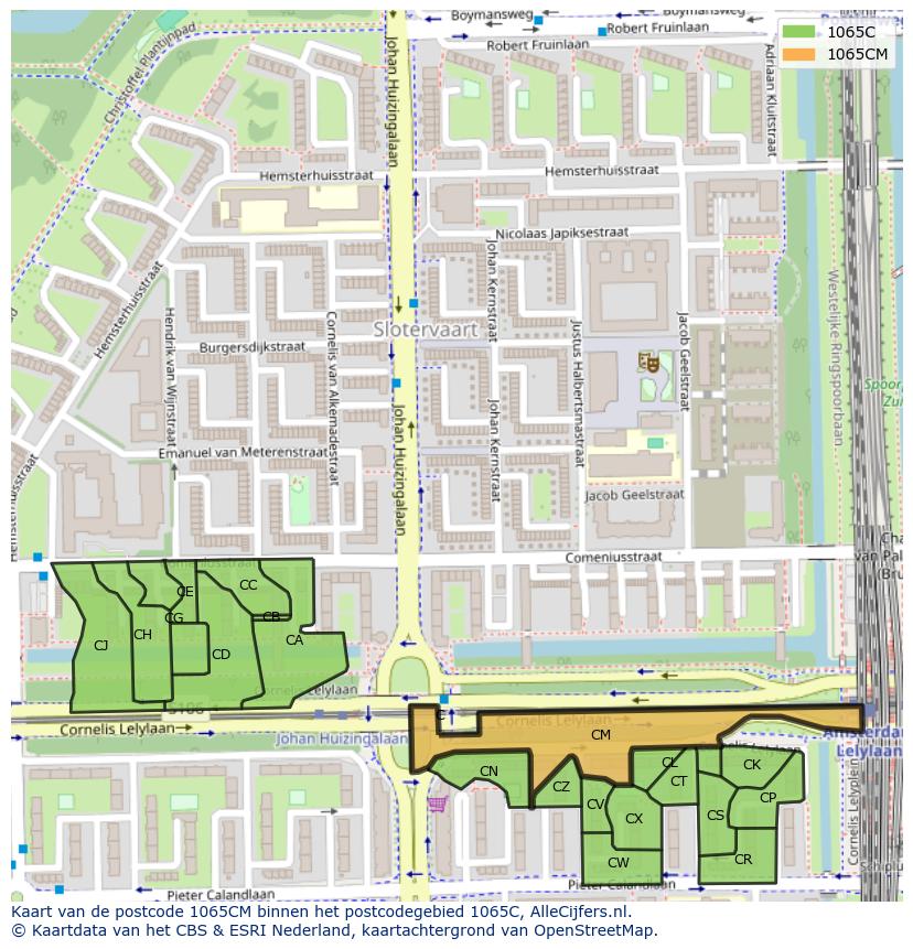 Afbeelding van het postcodegebied 1065 CM op de kaart.