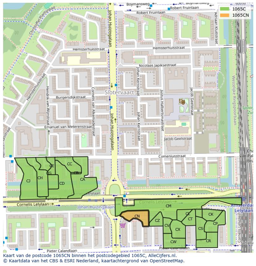 Afbeelding van het postcodegebied 1065 CN op de kaart.