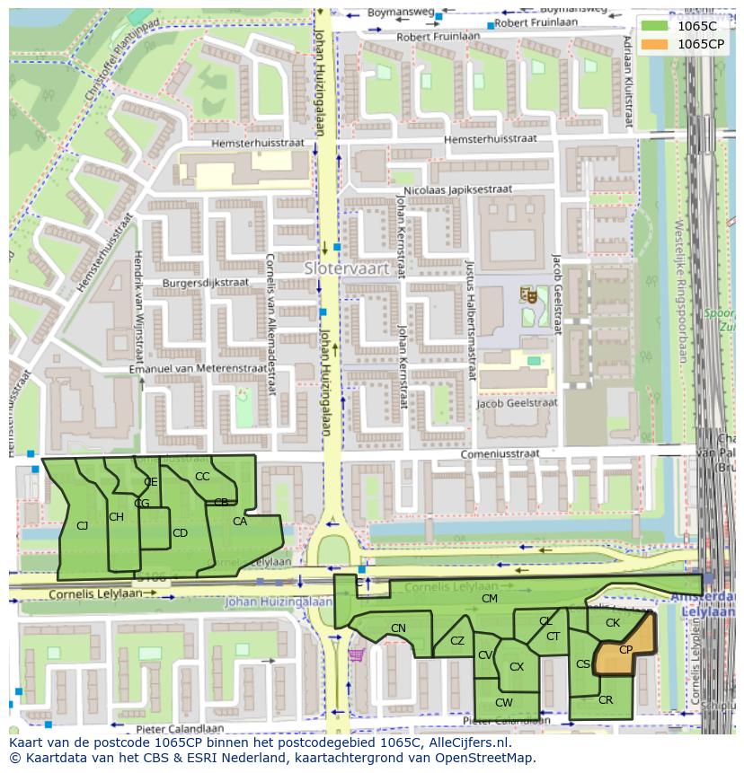 Afbeelding van het postcodegebied 1065 CP op de kaart.