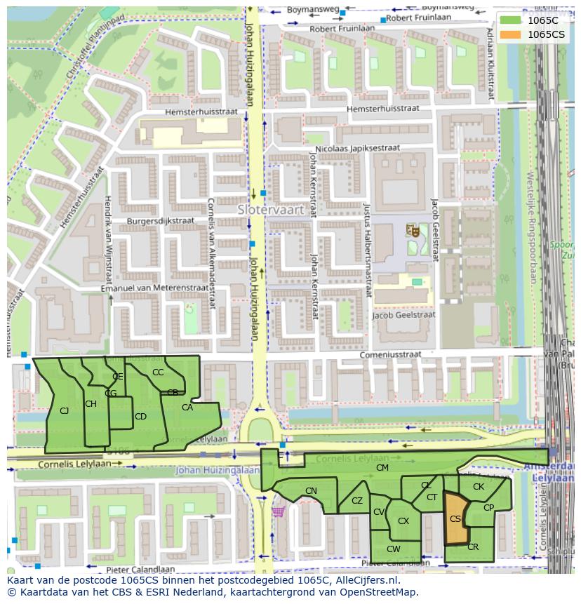 Afbeelding van het postcodegebied 1065 CS op de kaart.