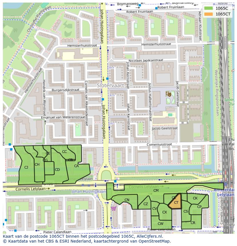 Afbeelding van het postcodegebied 1065 CT op de kaart.