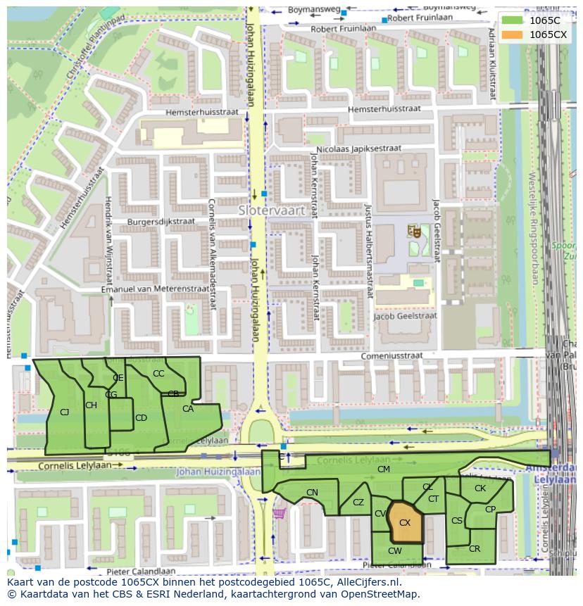 Afbeelding van het postcodegebied 1065 CX op de kaart.