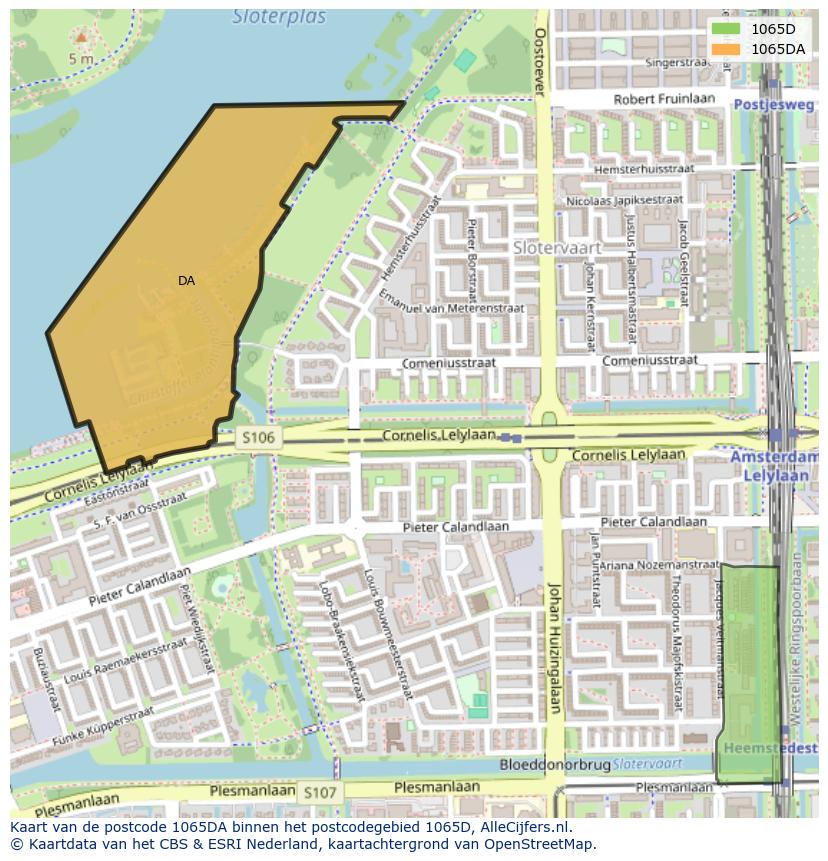 Afbeelding van het postcodegebied 1065 DA op de kaart.