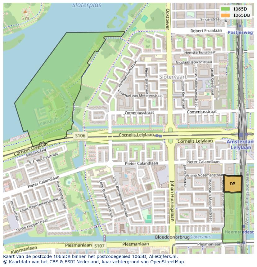 Afbeelding van het postcodegebied 1065 DB op de kaart.