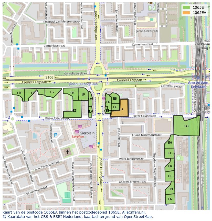 Afbeelding van het postcodegebied 1065 EA op de kaart.