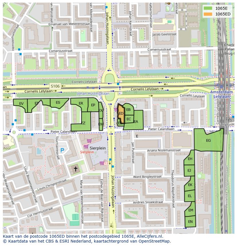 Afbeelding van het postcodegebied 1065 ED op de kaart.