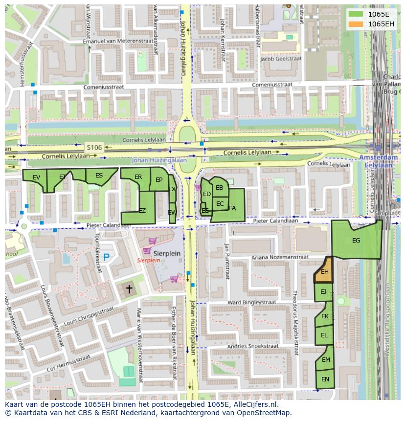 Afbeelding van het postcodegebied 1065 EH op de kaart.