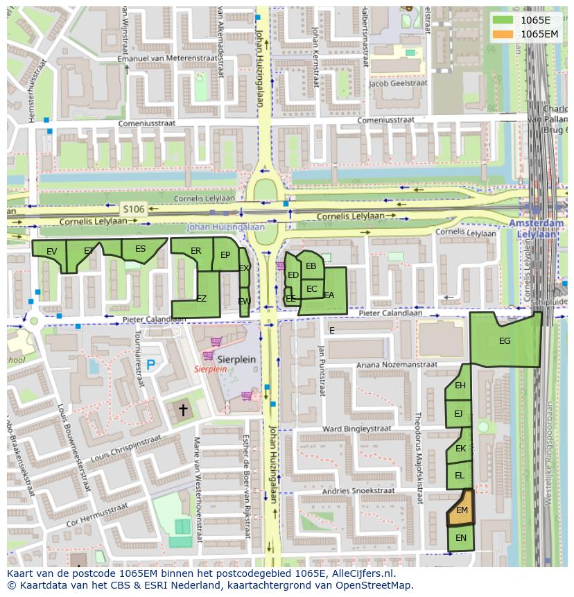 Afbeelding van het postcodegebied 1065 EM op de kaart.