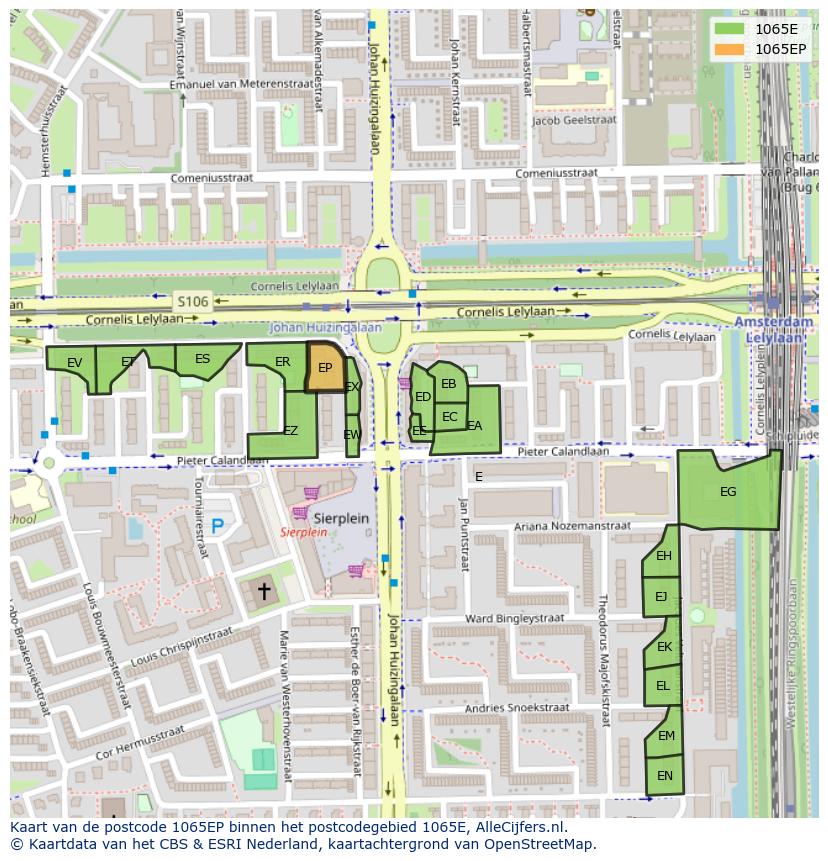 Afbeelding van het postcodegebied 1065 EP op de kaart.
