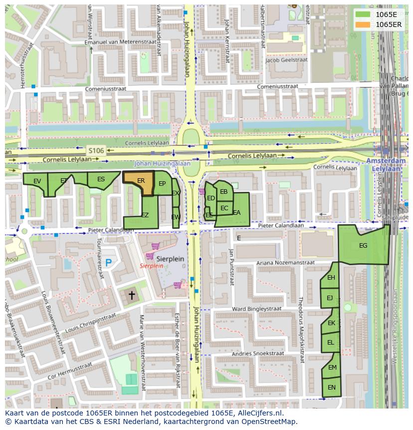 Afbeelding van het postcodegebied 1065 ER op de kaart.