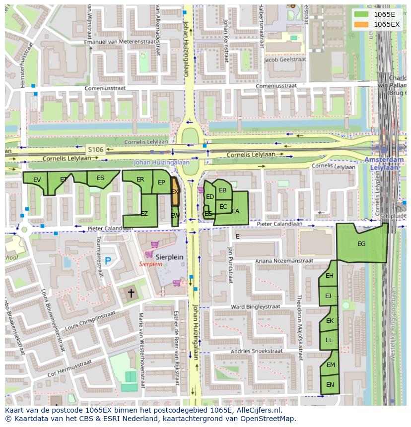 Afbeelding van het postcodegebied 1065 EX op de kaart.