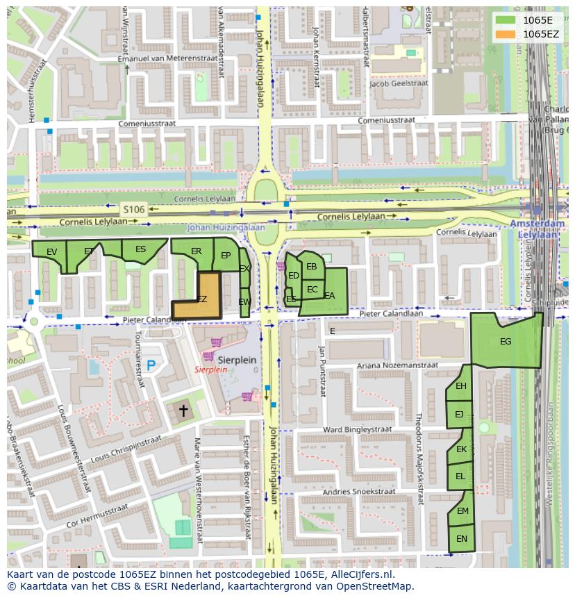 Afbeelding van het postcodegebied 1065 EZ op de kaart.