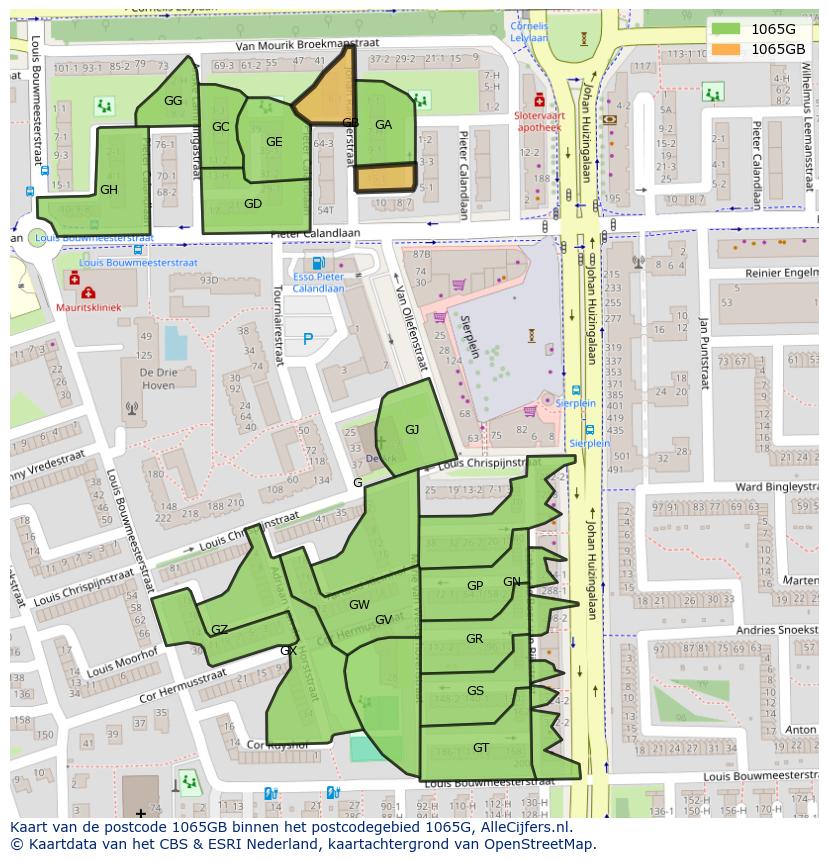 Afbeelding van het postcodegebied 1065 GB op de kaart.