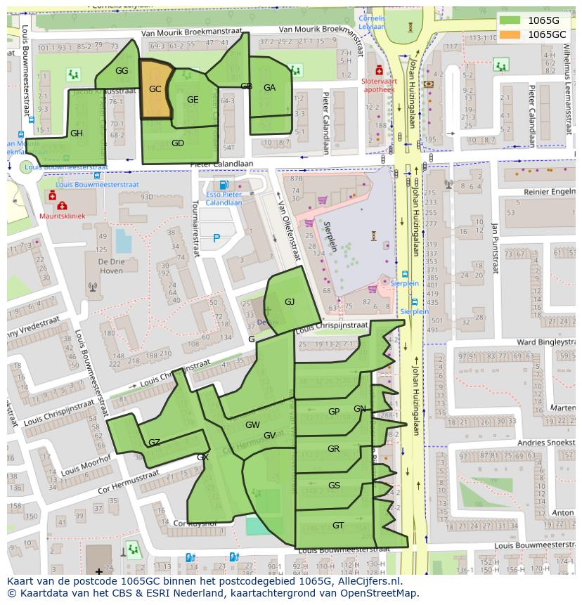 Afbeelding van het postcodegebied 1065 GC op de kaart.