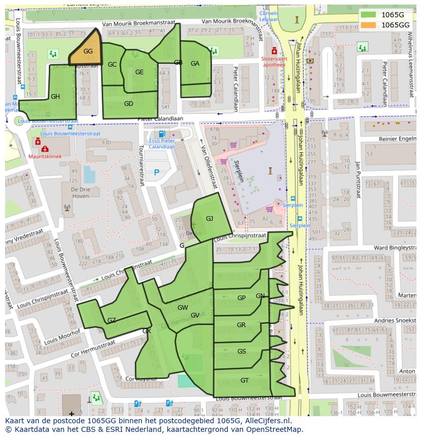 Afbeelding van het postcodegebied 1065 GG op de kaart.