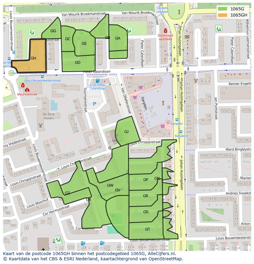 Afbeelding van het postcodegebied 1065 GH op de kaart.