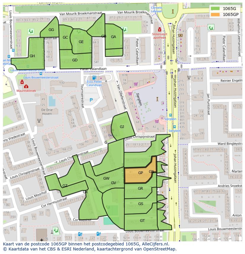 Afbeelding van het postcodegebied 1065 GP op de kaart.