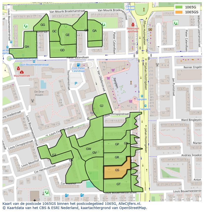 Afbeelding van het postcodegebied 1065 GS op de kaart.
