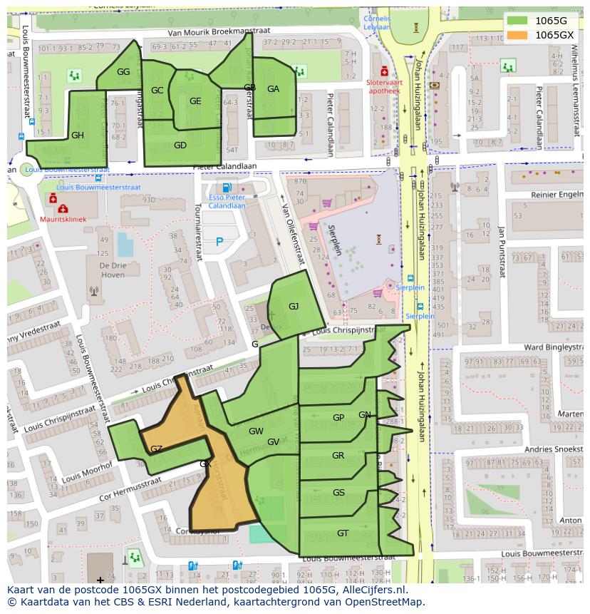 Afbeelding van het postcodegebied 1065 GX op de kaart.