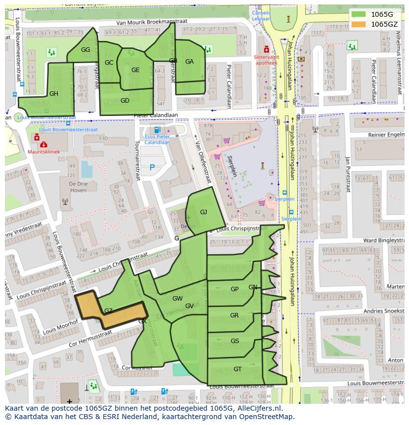 Afbeelding van het postcodegebied 1065 GZ op de kaart.