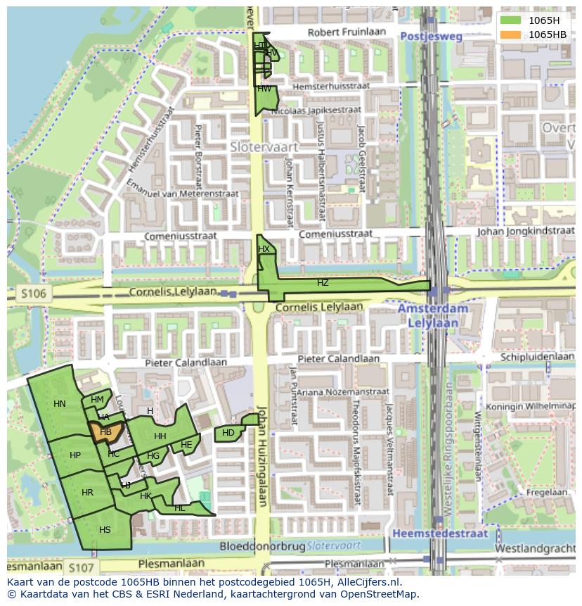 Afbeelding van het postcodegebied 1065 HB op de kaart.