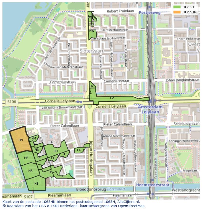 Afbeelding van het postcodegebied 1065 HN op de kaart.