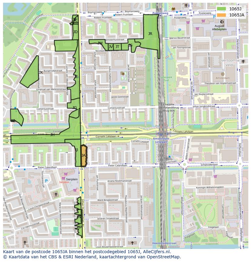 Afbeelding van het postcodegebied 1065 JA op de kaart.