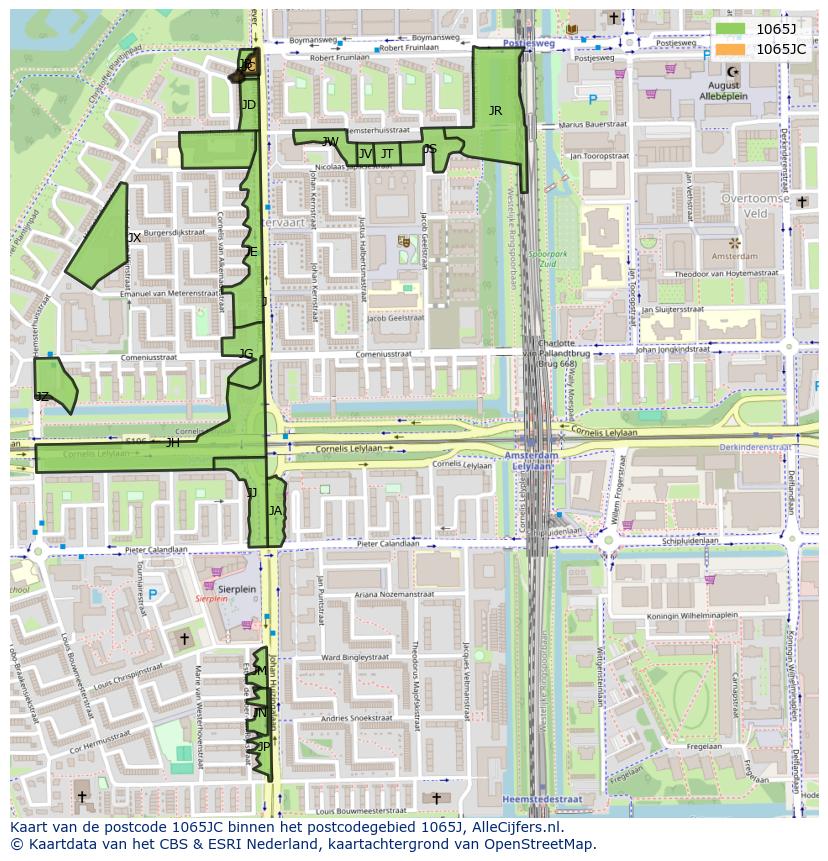 Afbeelding van het postcodegebied 1065 JC op de kaart.
