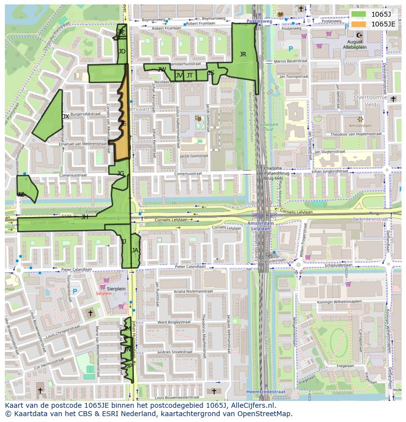 Afbeelding van het postcodegebied 1065 JE op de kaart.