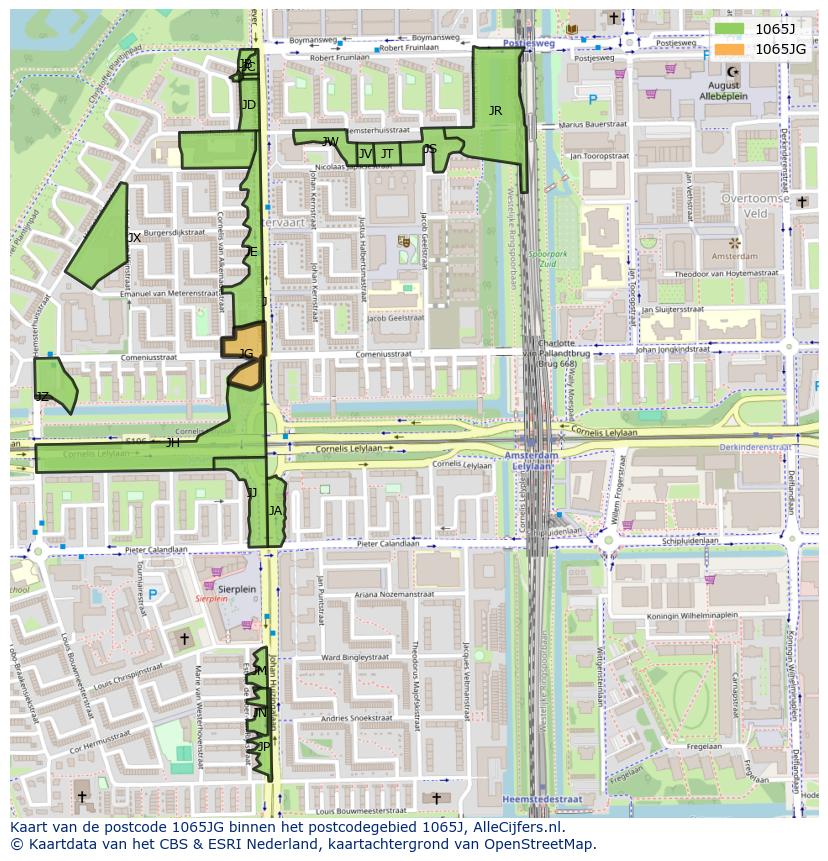Afbeelding van het postcodegebied 1065 JG op de kaart.
