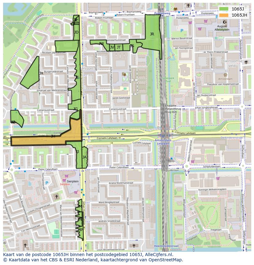 Afbeelding van het postcodegebied 1065 JH op de kaart.