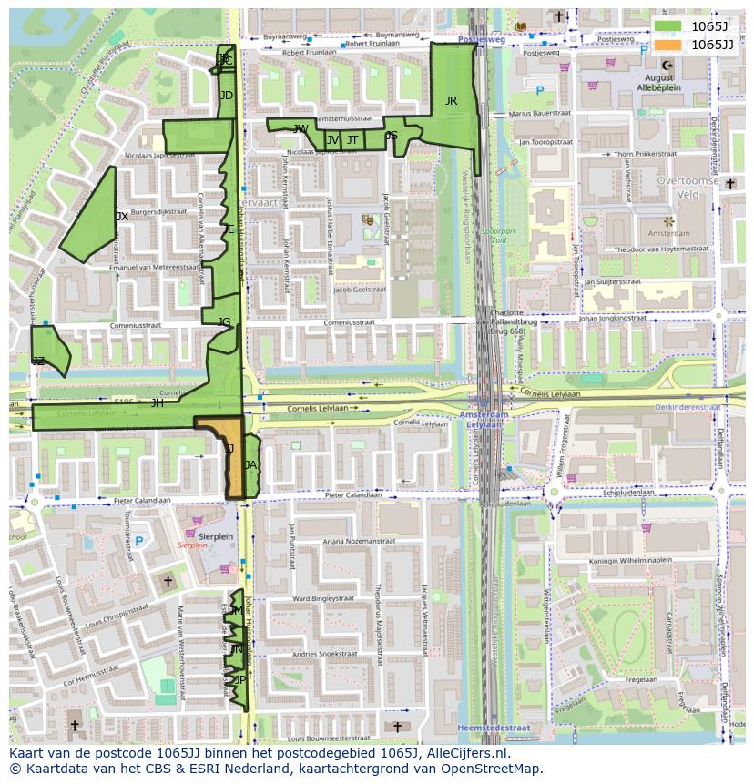 Afbeelding van het postcodegebied 1065 JJ op de kaart.