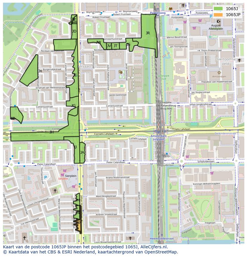 Afbeelding van het postcodegebied 1065 JP op de kaart.