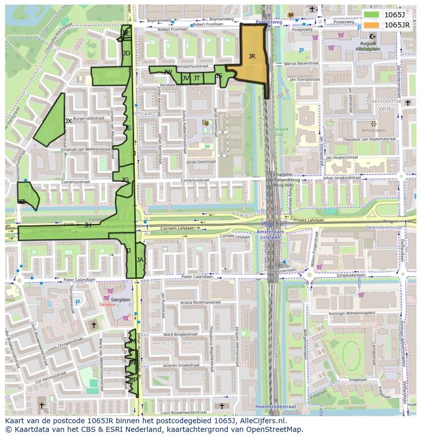 Afbeelding van het postcodegebied 1065 JR op de kaart.