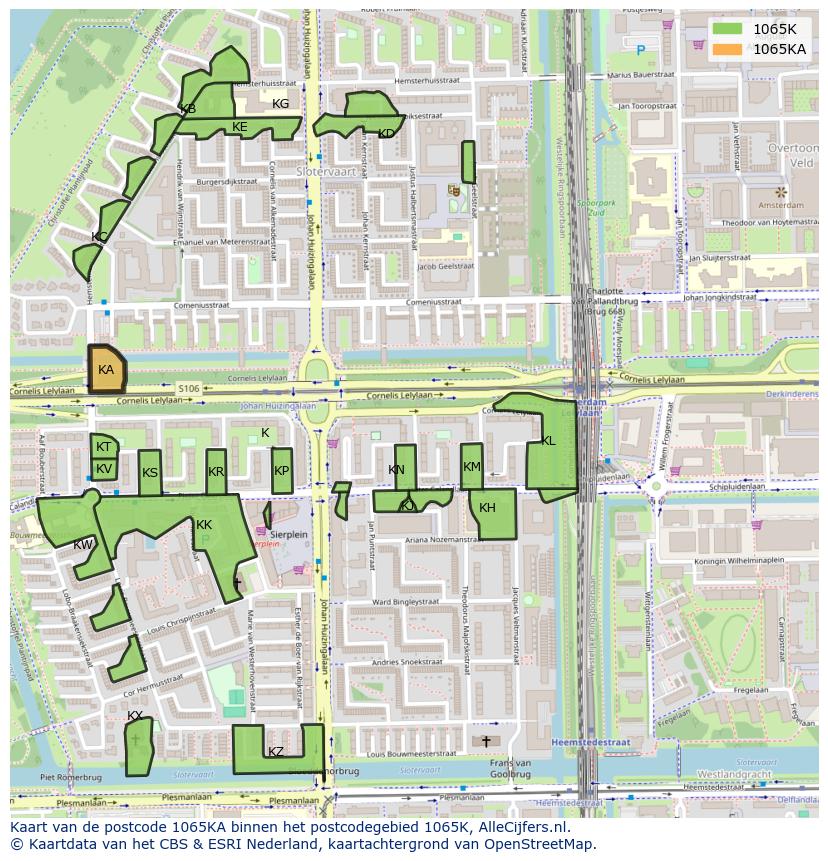 Afbeelding van het postcodegebied 1065 KA op de kaart.
