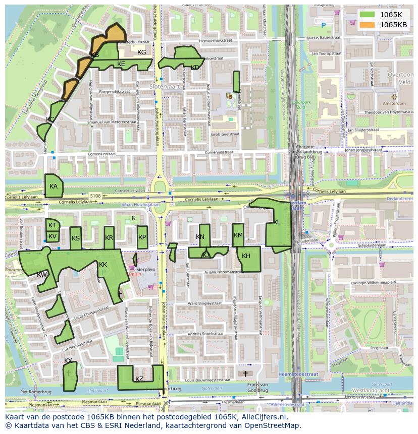 Afbeelding van het postcodegebied 1065 KB op de kaart.