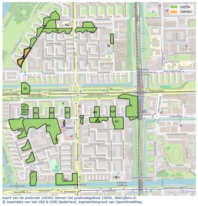 Afbeelding van het postcodegebied 1065 KC op de kaart.
