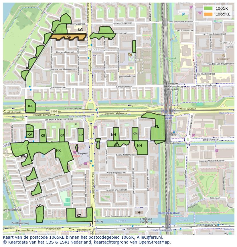 Afbeelding van het postcodegebied 1065 KE op de kaart.