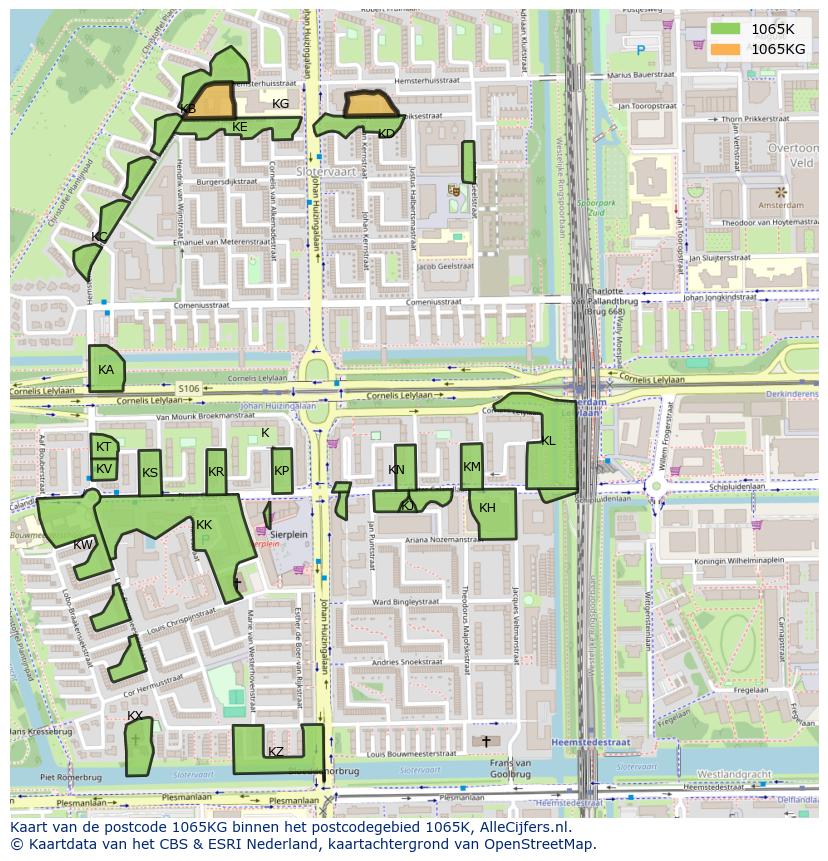 Afbeelding van het postcodegebied 1065 KG op de kaart.