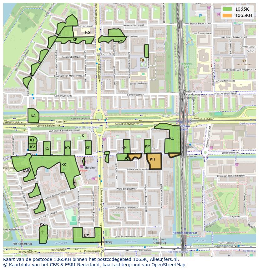 Afbeelding van het postcodegebied 1065 KH op de kaart.