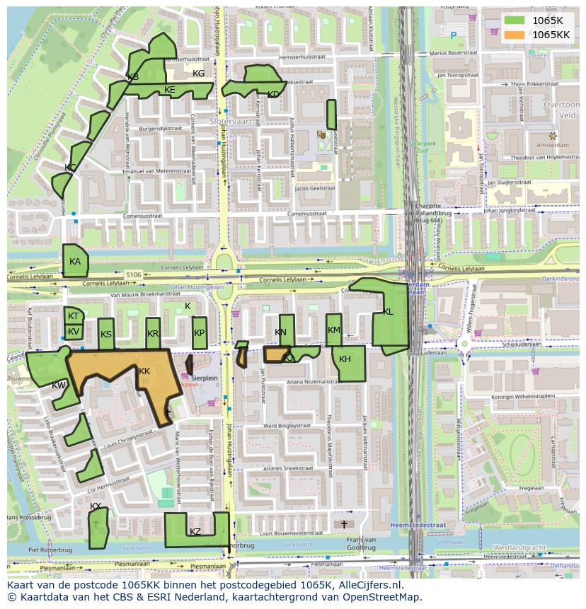 Afbeelding van het postcodegebied 1065 KK op de kaart.