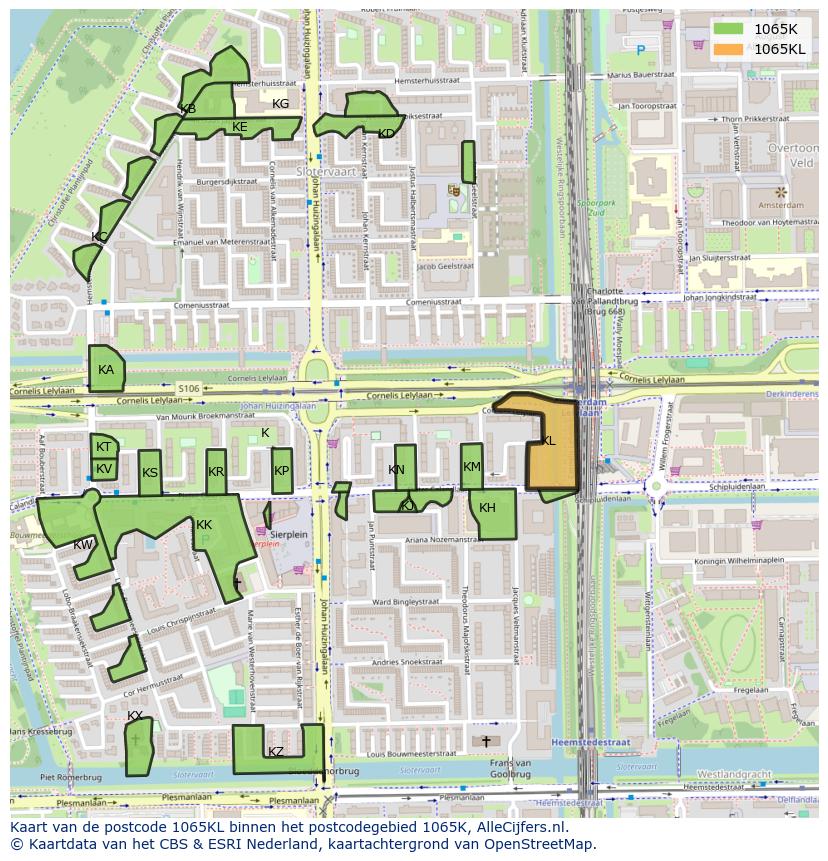 Afbeelding van het postcodegebied 1065 KL op de kaart.